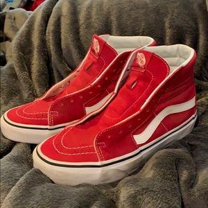 Red sk8 high vans no laces